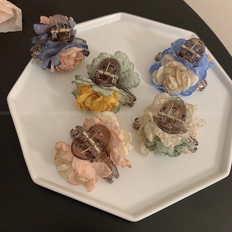 花朵小抓夹~渐变色玫瑰花公主头侧边夹春季新款山茶花发夹