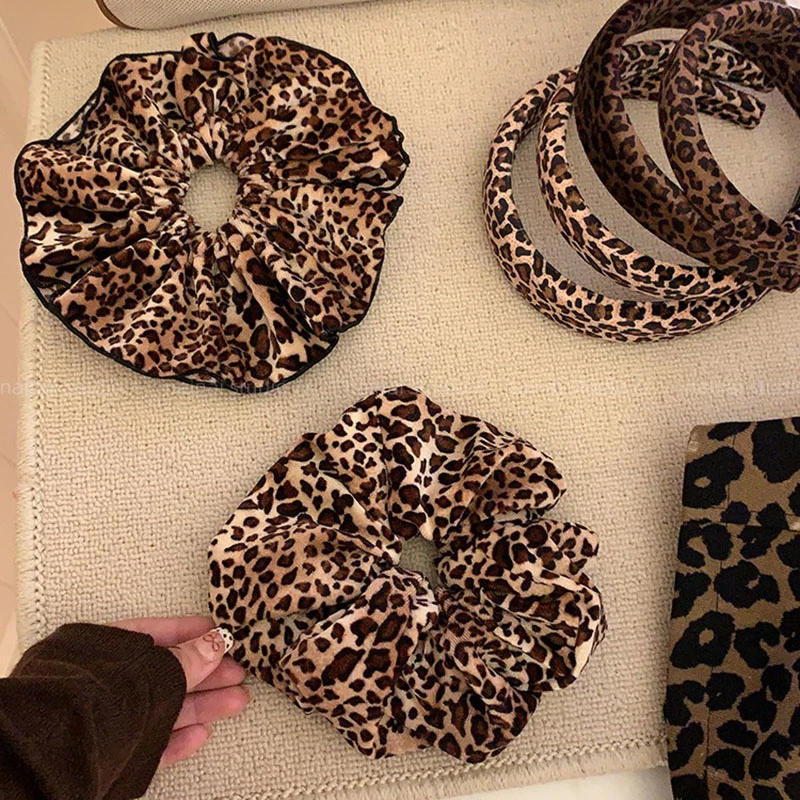 丝绒豹纹发箍大肠发圈早秋新款y2k千禧辣妹风甜酷发绳发饰潮