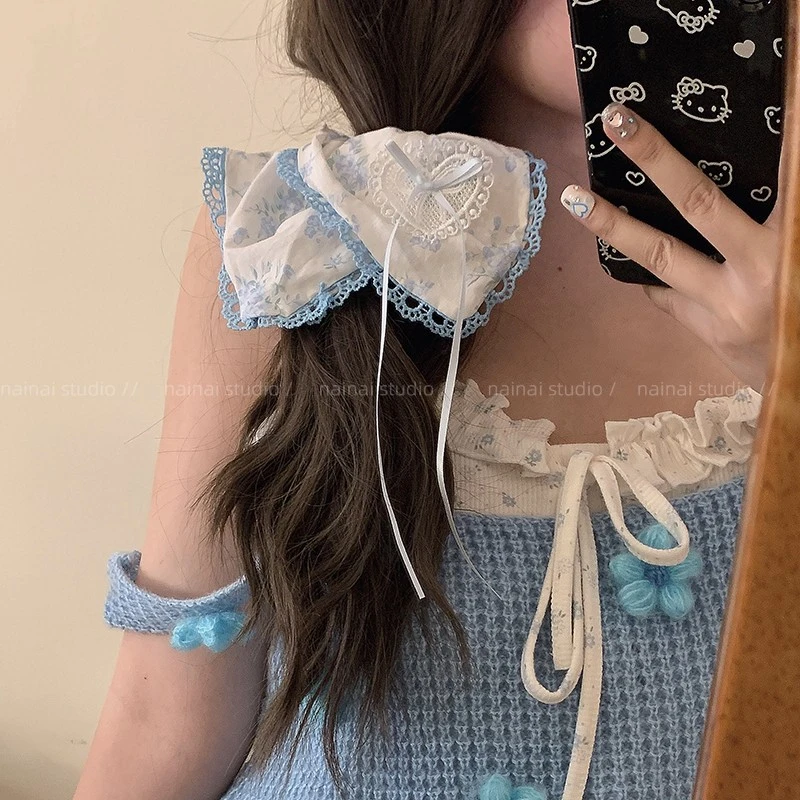 方巾大肠发圈碎花少女心蕾丝花边甜美蝴蝶结扎头发方形发绳头绳