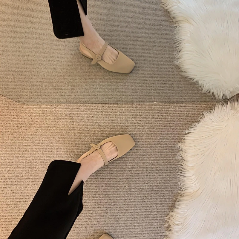 小香风夏季简约百搭粗跟包头凉鞋女鞋子小众法式仙女风中跟单鞋女