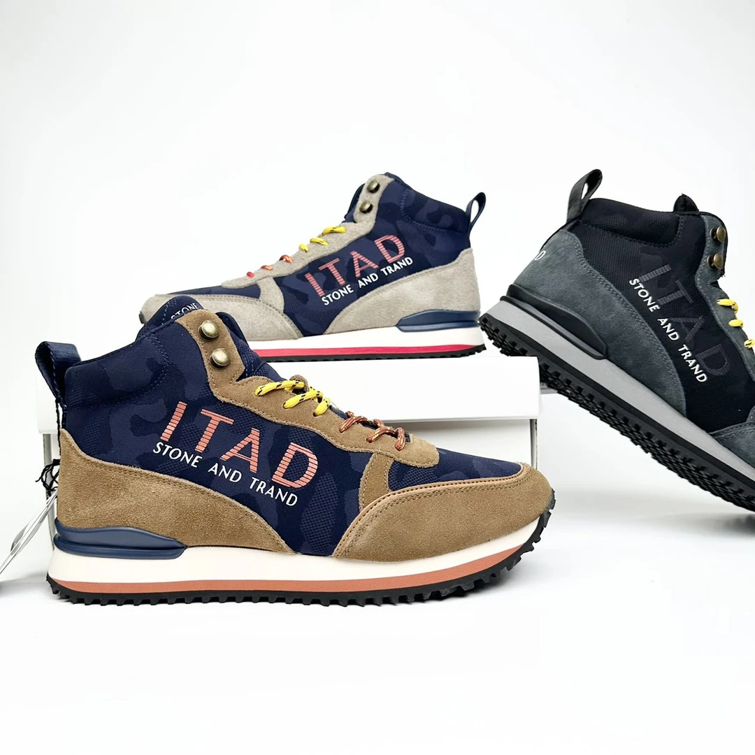 2301复古中帮运动鞋男英伦时尚真皮休闲鞋耐磨百搭旅游鞋潮流男鞋