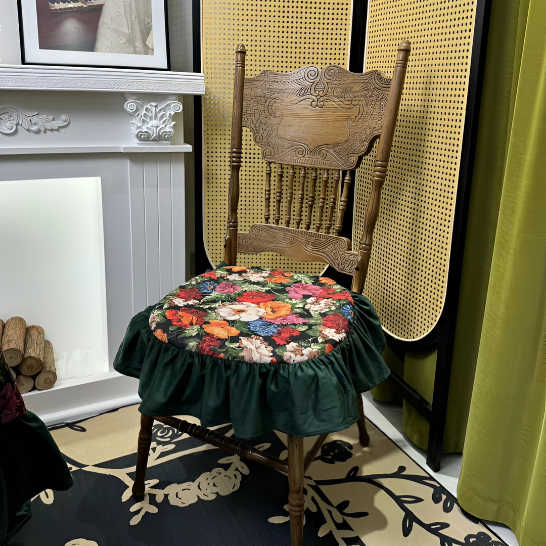 椅子坐垫四季通用屁股坐垫高级感氛围印花带绑带椅垫防滑耐脏垫子