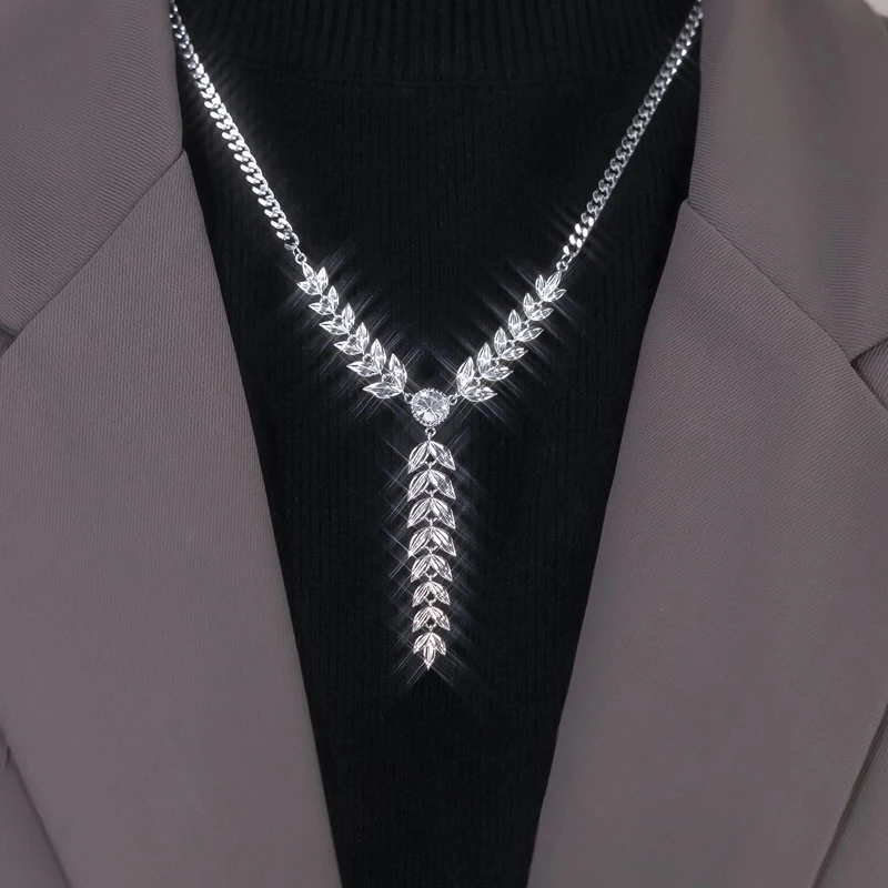 合金项链 麦穗轻奢饰品气质百搭减龄设计款麦穗精致毛衣链银色