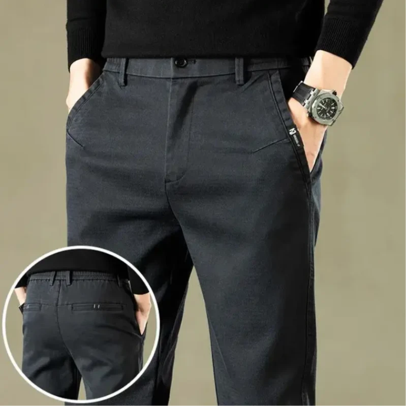 秋冬季男士商务直筒修身裤子大码宽松百搭格子休闲裤（201-400）