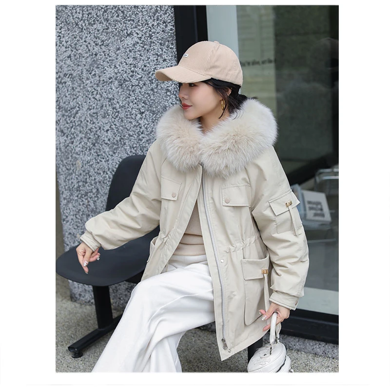 《现货现发》派克服女冬季狐狸毛中长款皮草大毛领棉服