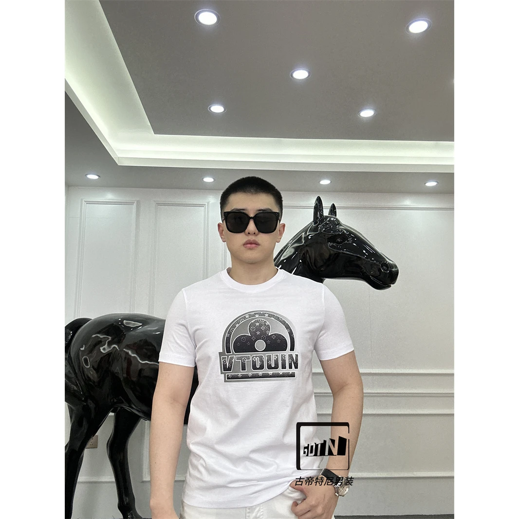 <古帝特尼>春夏新款男士潮流欧货时尚修身胶印圆领短袖Z-36207