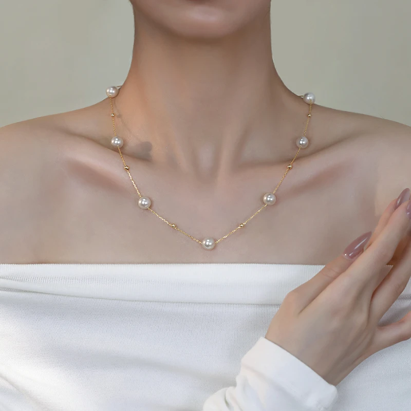 链子925银仿珍珠925纯银项链女满天星轻奢小众高级锁骨链颈链