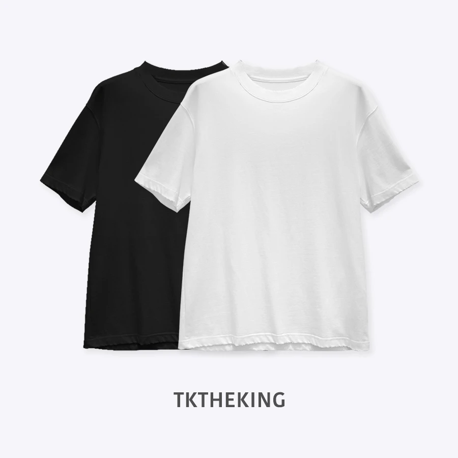 TKTHEKING/696 夏季宽松打磨百搭圆领打底纯色黑白男士上衣T恤