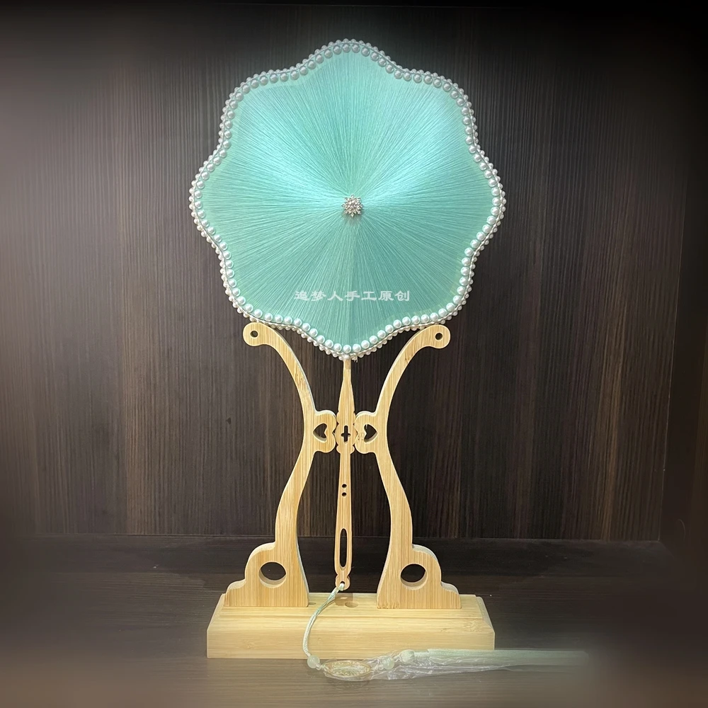 天水碧星芒蚕丝扇材料包八瓣木框架古风真丝团扇diy材料对称绕丝