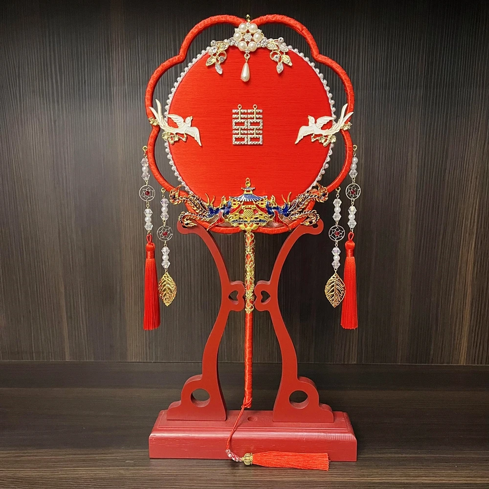 双面桑蚕丝新娘团扇秀禾扇材料包成品蚕丝喜扇伴手礼手工DIY重工