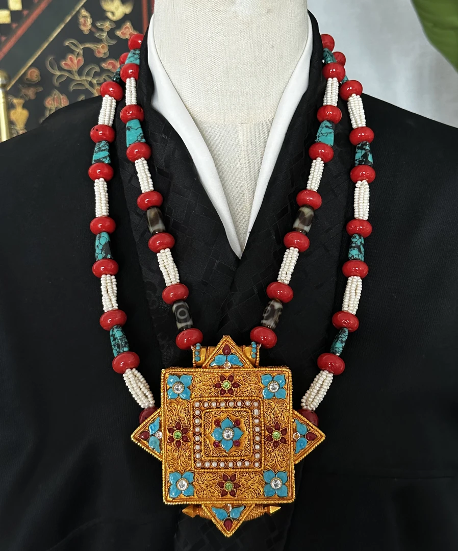 非金属仿珍珠项链 藏式手工民族风项链复古项链蓝色时尚百搭红色