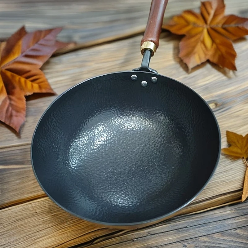 匠运圆底7+5加厚锻打铁锅无涂层家用铁锅炒锅婴幼儿孕妇锅