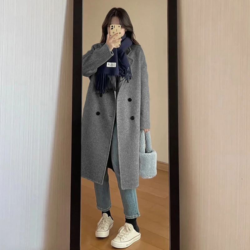灰色毛呢大衣女2025秋冬新款赫本风高级感韩系冬天呢子外套中长款