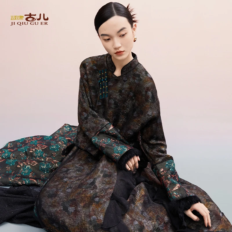 吉丘古儿雾蒙蒙改良蒙古族斜襟上衣立领提花短外套气质G243Y076