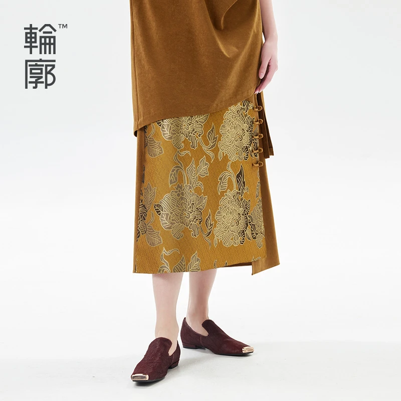 轮廓原创设计复古提花半身裙潮流不对称设计直筒裙休闲L231Q007
