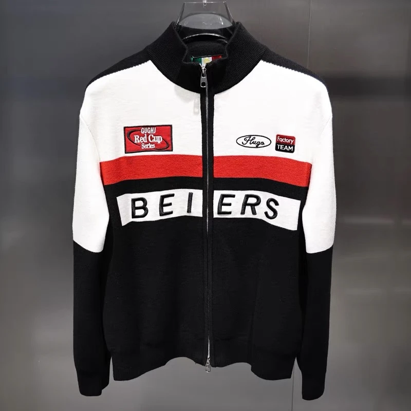 秋冬季新款欧货男拼接刺绣休闲百搭立领夹克轻奢修身外套XH202410