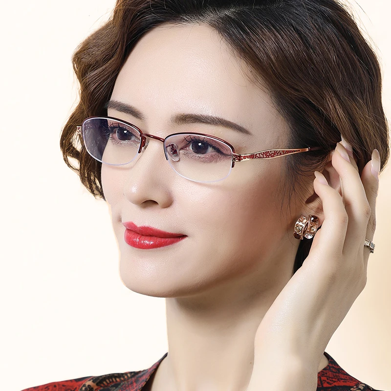 无边框老花镜女式超轻防蓝光抗疲劳时尚中老年平光高档正品眼镜潮