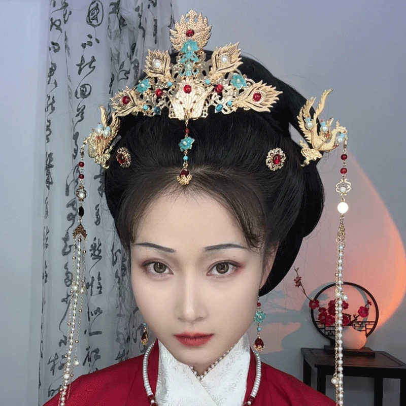 中式新娘头饰凤冠长流苏大器古典明制汉服唐制秀禾结婚发冠配饰