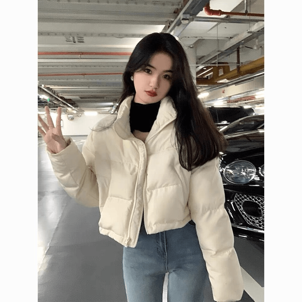 小个子韩系白色短款立领保暖棉服女冬季2023年新款棉衣外百搭潮流