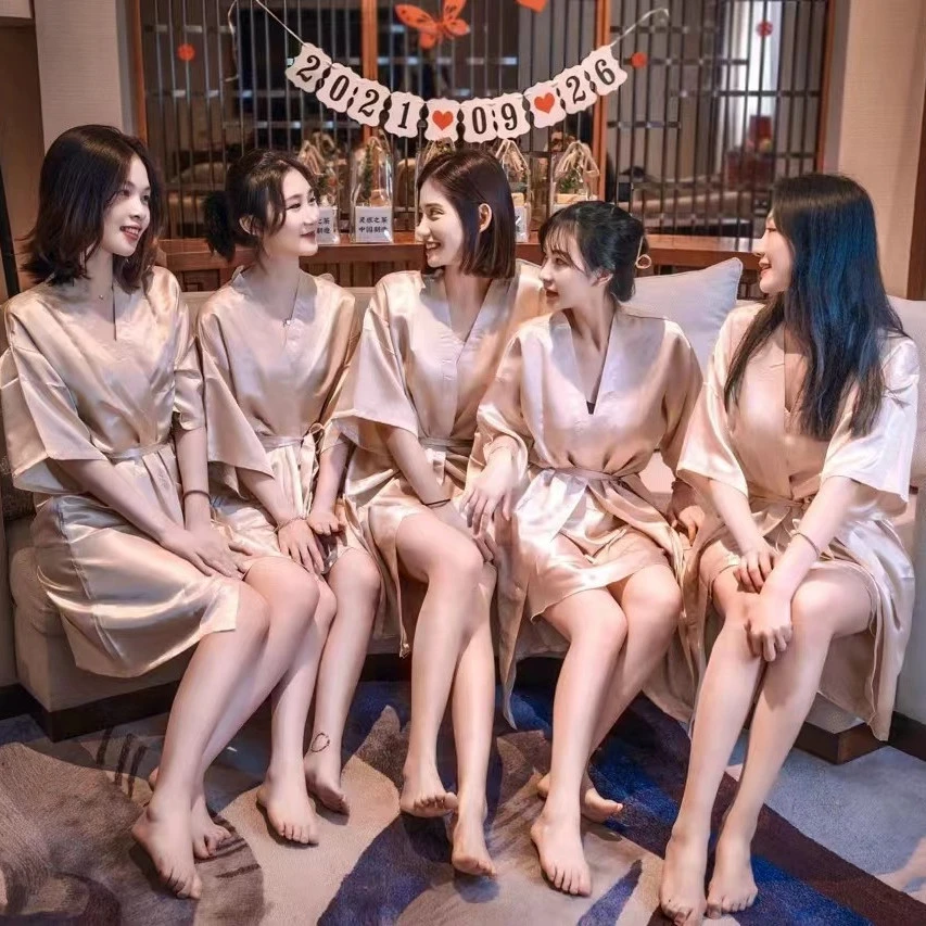 婚礼睡袍晨袍女新娘春夏伴娘服新娘结婚睡衣冰丝浴袍性感家居服秋