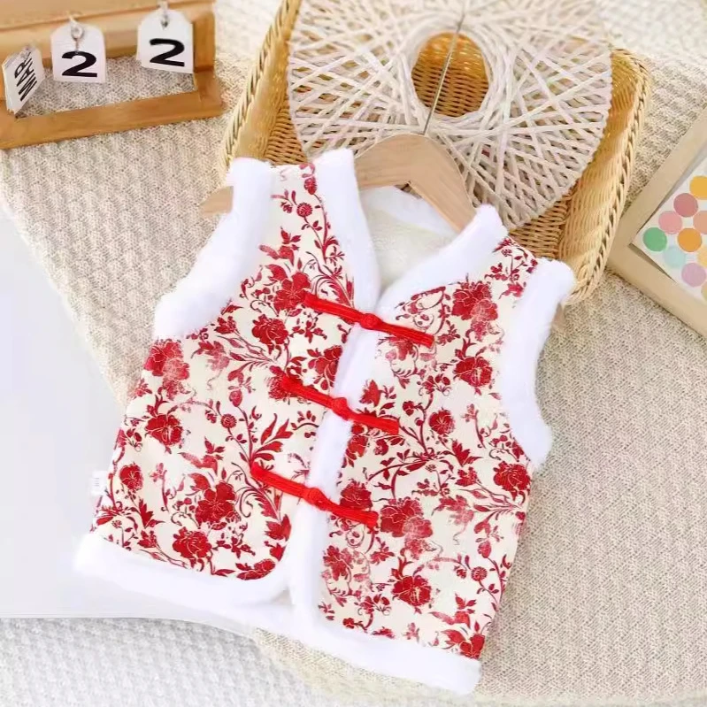 女童棉服棉袄大花袄女宝宝棉衣外套秋冬新款中国风外套拜年装加厚