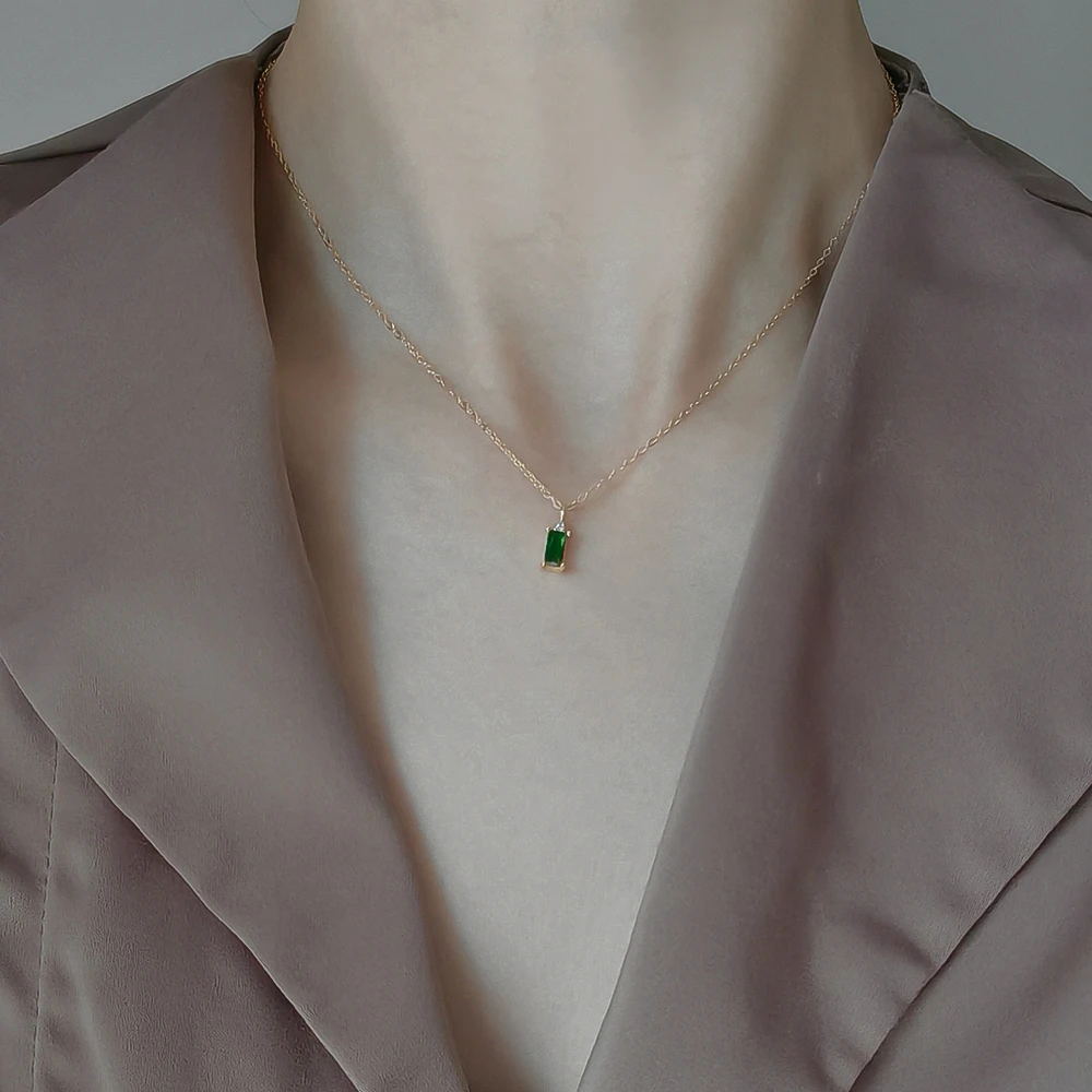 坠链均925银 法式轻奢小众绿色锆石纯银项链女时尚气质锁骨链百搭