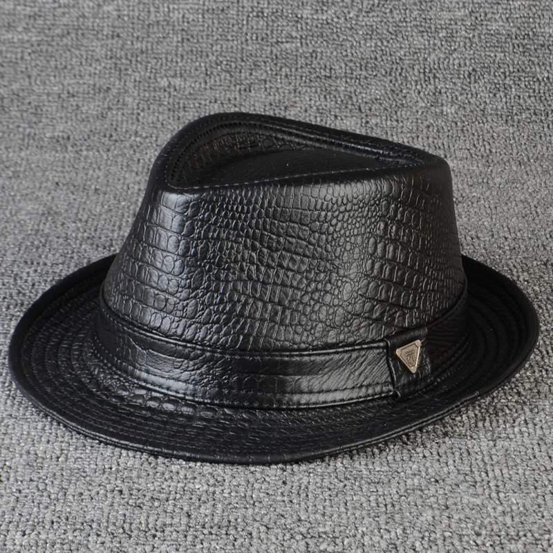 秋冬真皮礼帽男士中老年人休闲绅士帽牛皮帽子新款上海滩小檐礼帽