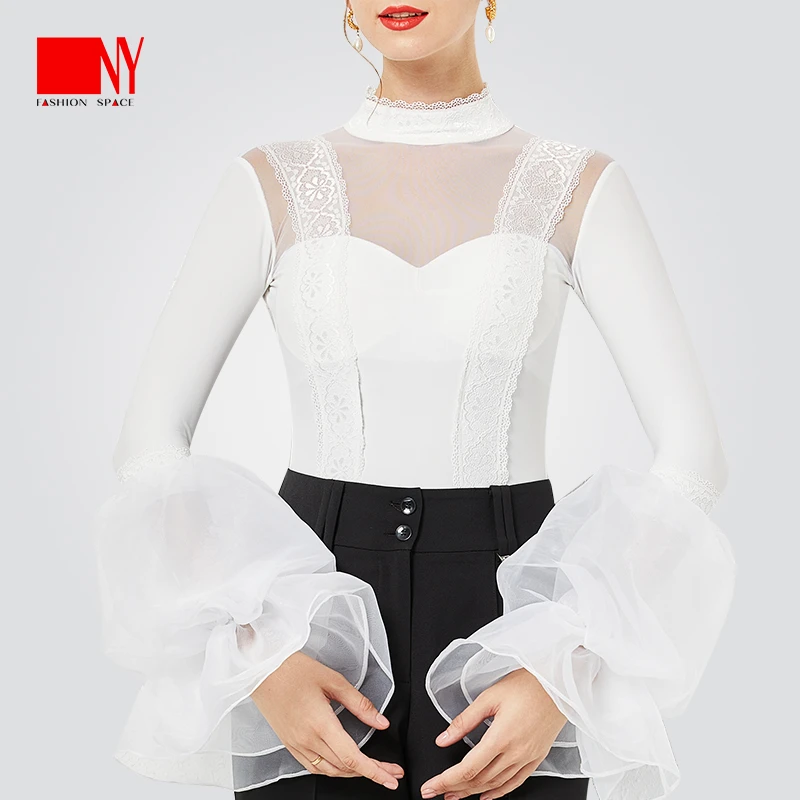 NY22225S纳艺摩登国标探戈舞专业舞蹈服装清纱灯笼袖上衣优雅舒适