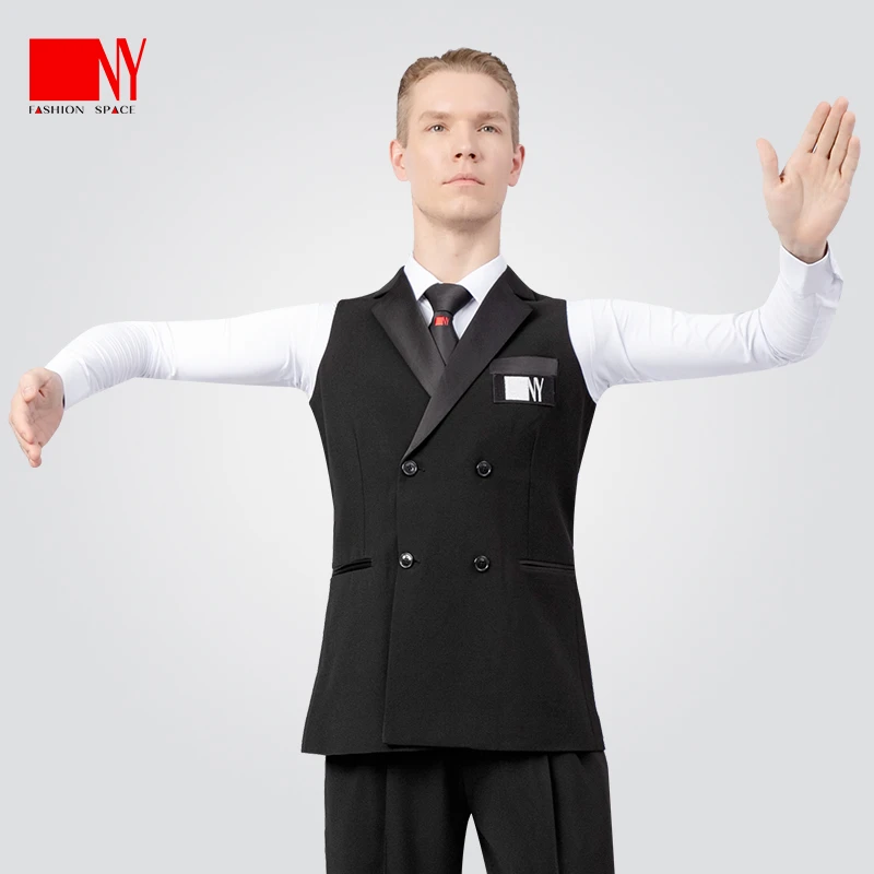 NY23122S纳艺平驳领双排马甲男士国标舞表演服摩登舞练功服上装