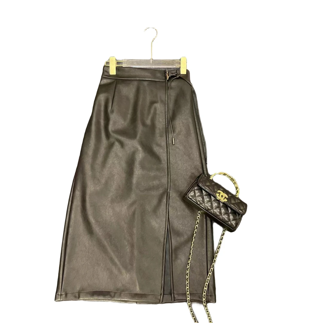 高定时尚气质百搭简约潮流国风盘扣吊坠遮肚子开叉女士半身裙ML00