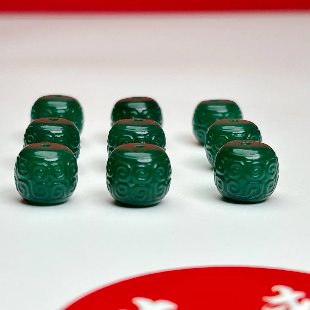 非洲翠玛瑙精工回纹老型珠尺寸11mm+玉化料地狱色文玩配饰顶珠