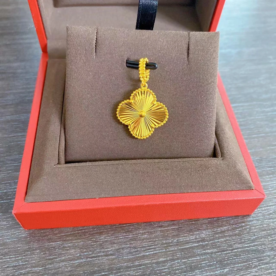 足金999  5G工艺简约实心车花大板四叶草百搭吊坠
