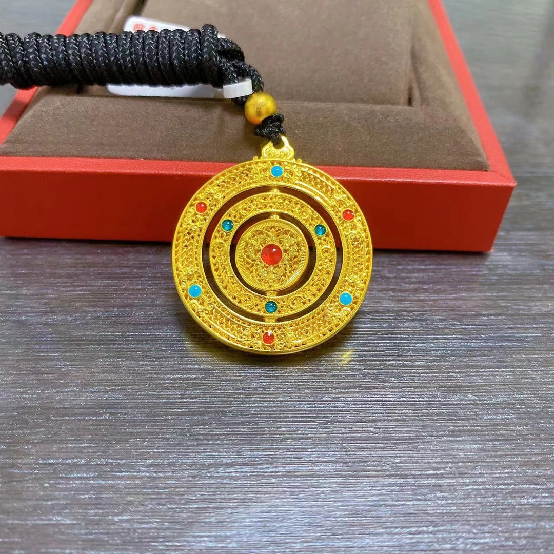 足金999.9古法珐琅彩七彩蝴蝶吊坠