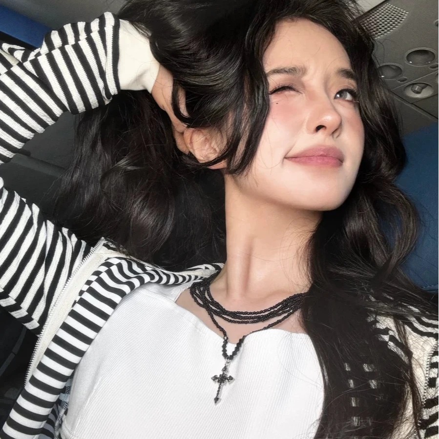 合金项链 【steph】复古镶钻十字架组合黑色串珠项链暗黑系吊坠