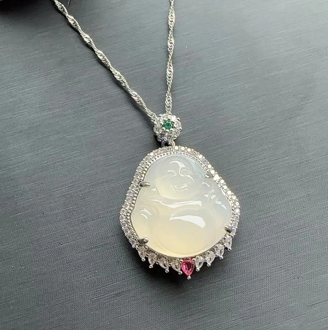 淘玉珠宝设计师款豪镶白冰精品佛公吊坠（颜色微差纹路随机）