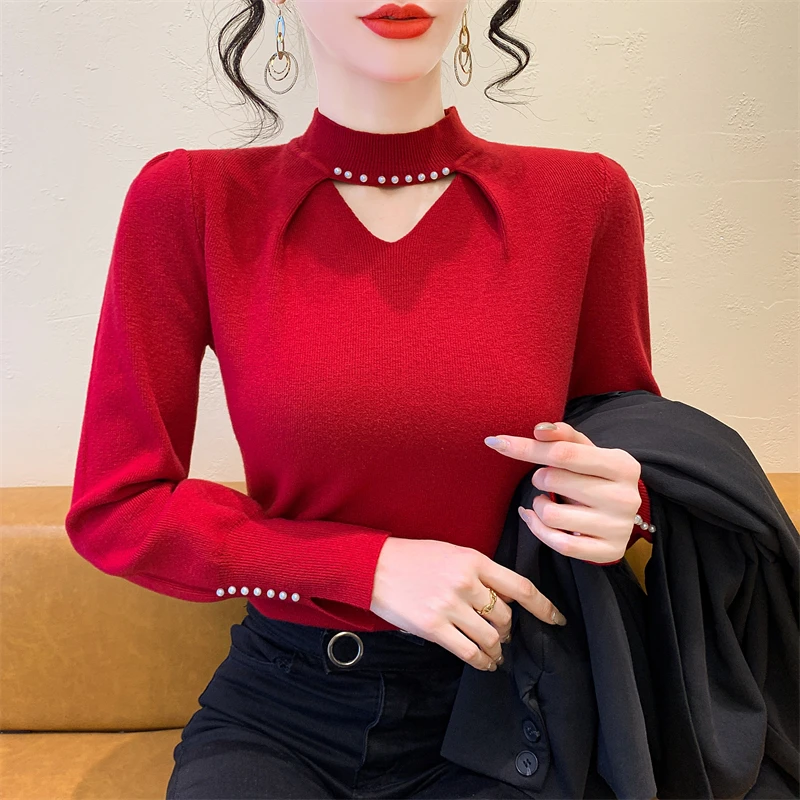 实拍  欧货长袖套头半高领针织衫女2025秋冬季新款显瘦上衣潮