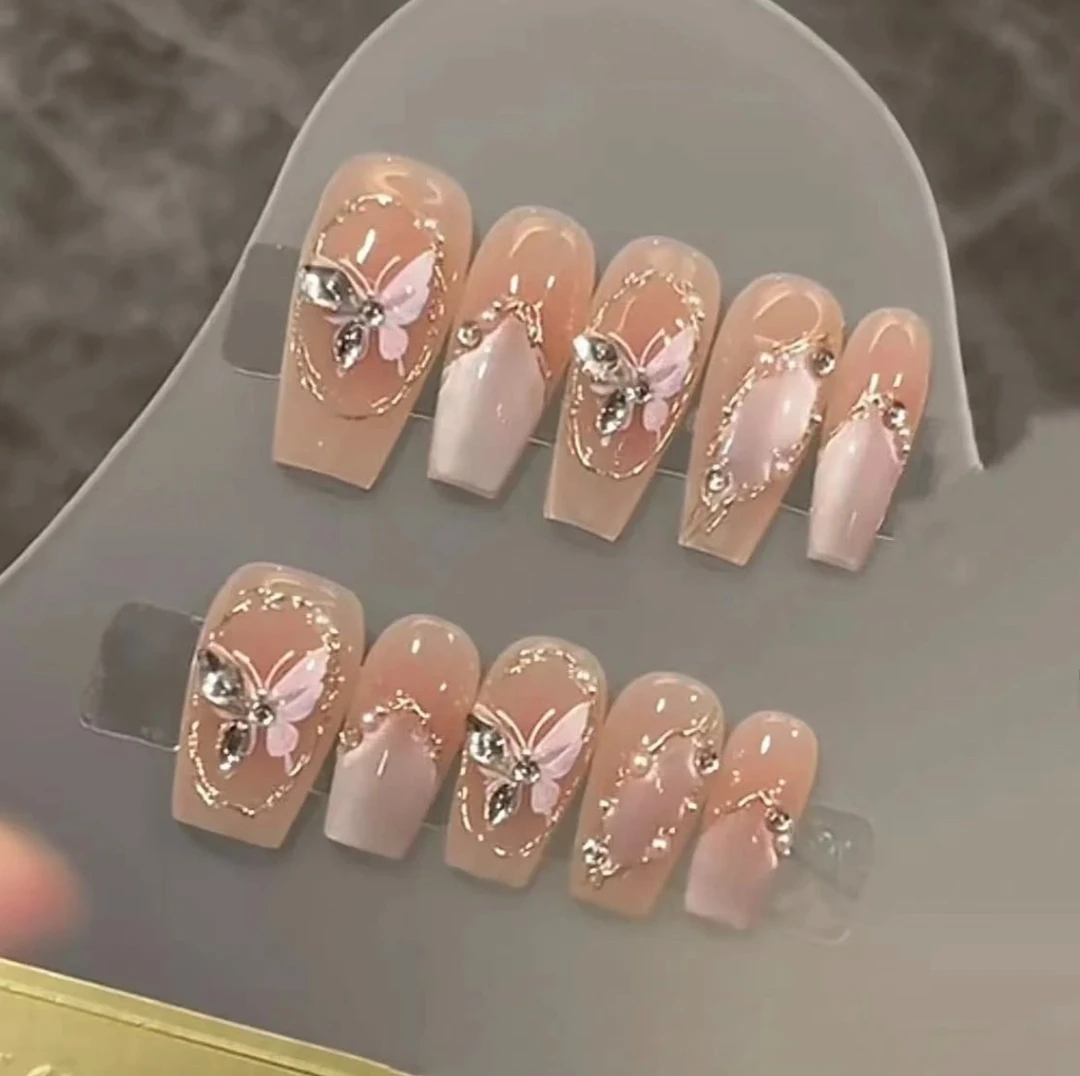 【玉蝶浮影】纯手工穿戴甲高级轻奢穿戴式美甲贴长款显白百搭美甲