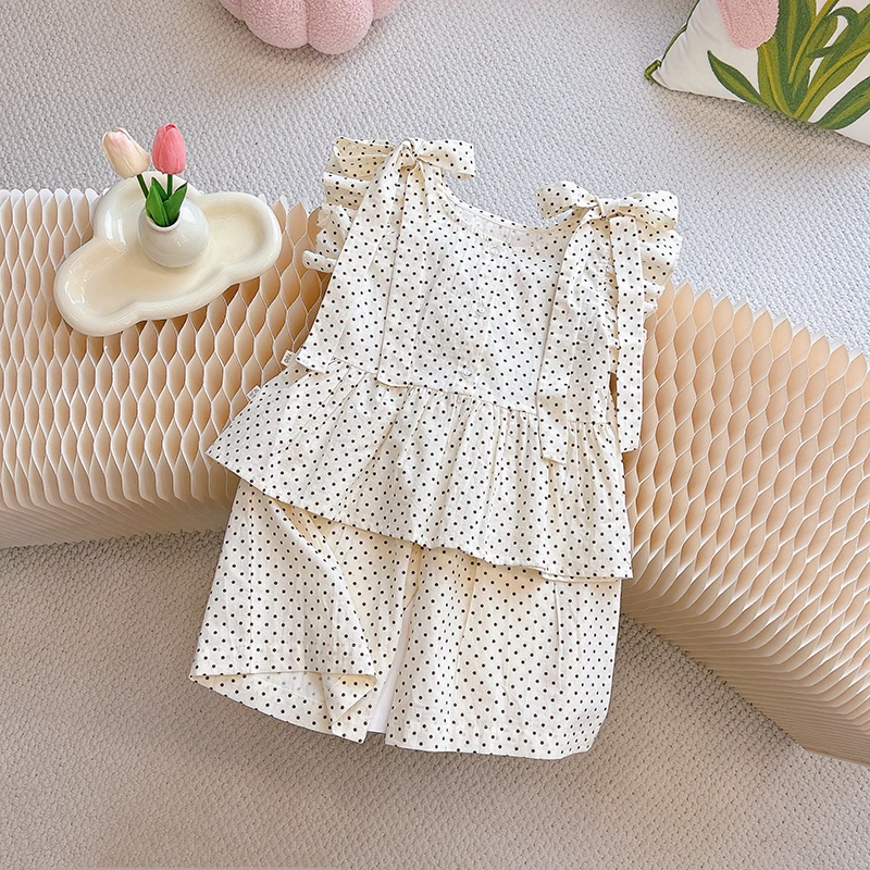 女童韩版薄款纯棉圆点套装时尚夏季新款女童甜美休闲裤欧若风童装