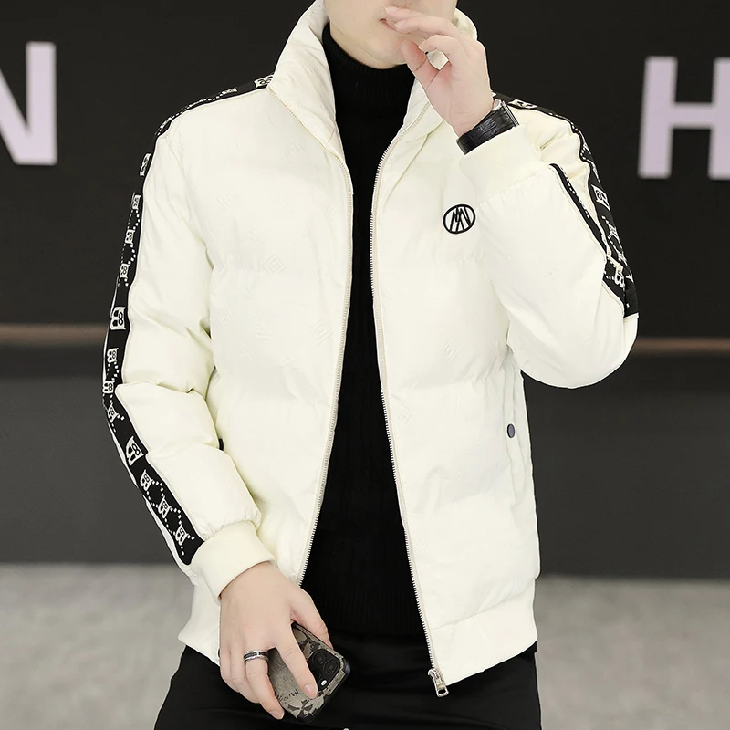 2024冬季新款棉衣男青年修身压花保暖时尚立领男士设计感外套