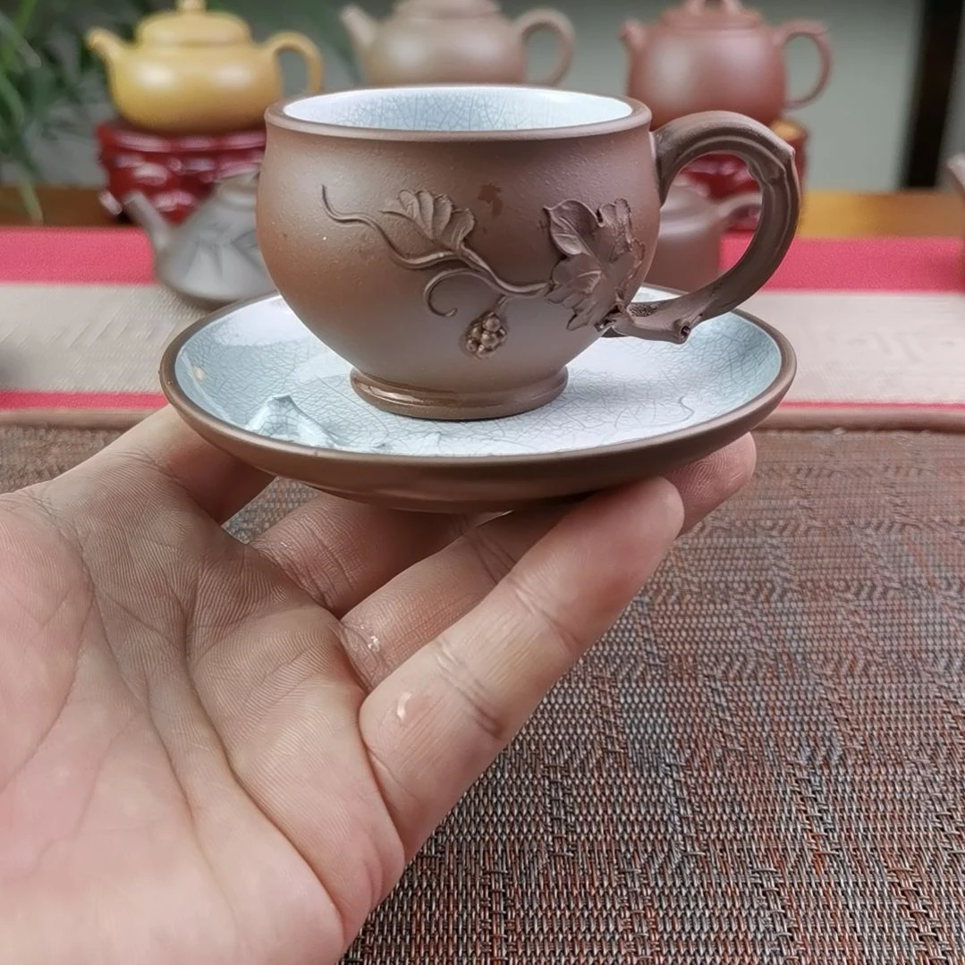 紫砂茶壶底槽清葡萄杯100CC一杯一垫