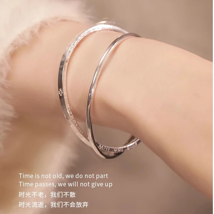 足银手镯 纯银999.9四叶草气质手镯女实心轻奢小众生日礼物送女友