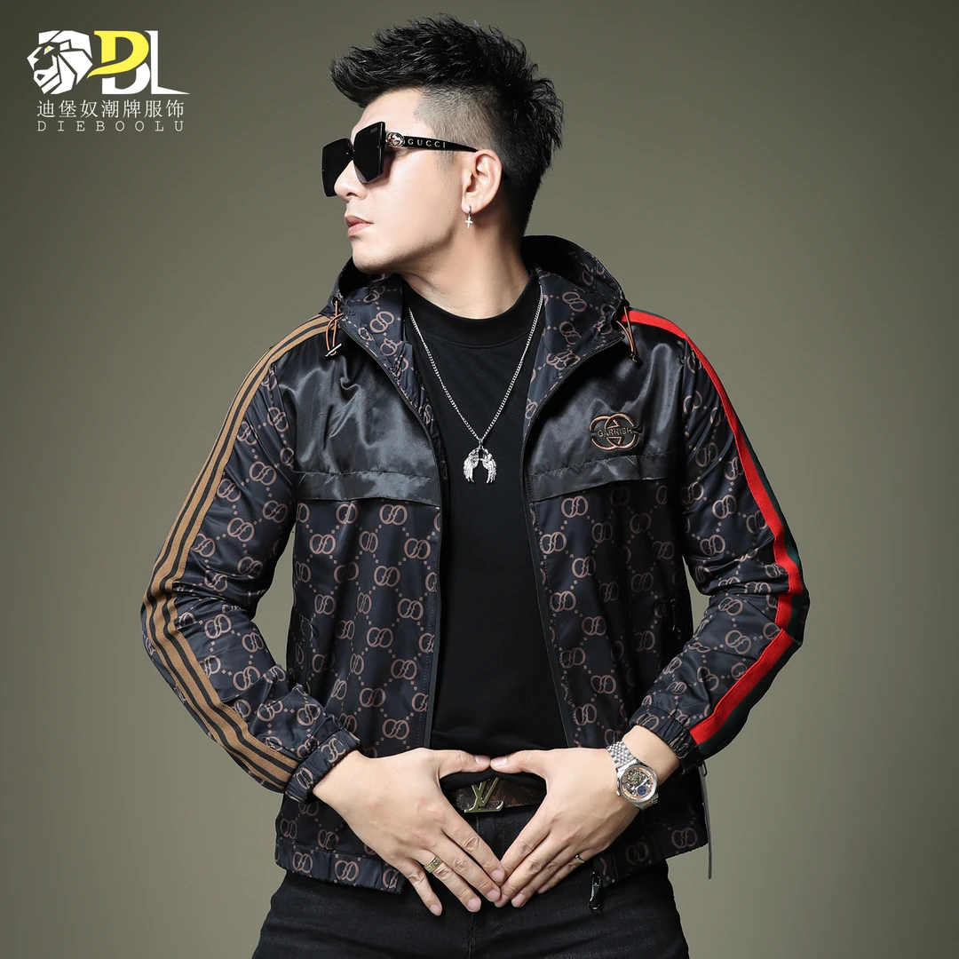 欧洲站2025新款潮流字母连帽夹克男秋季高端潮牌男士机车外套男