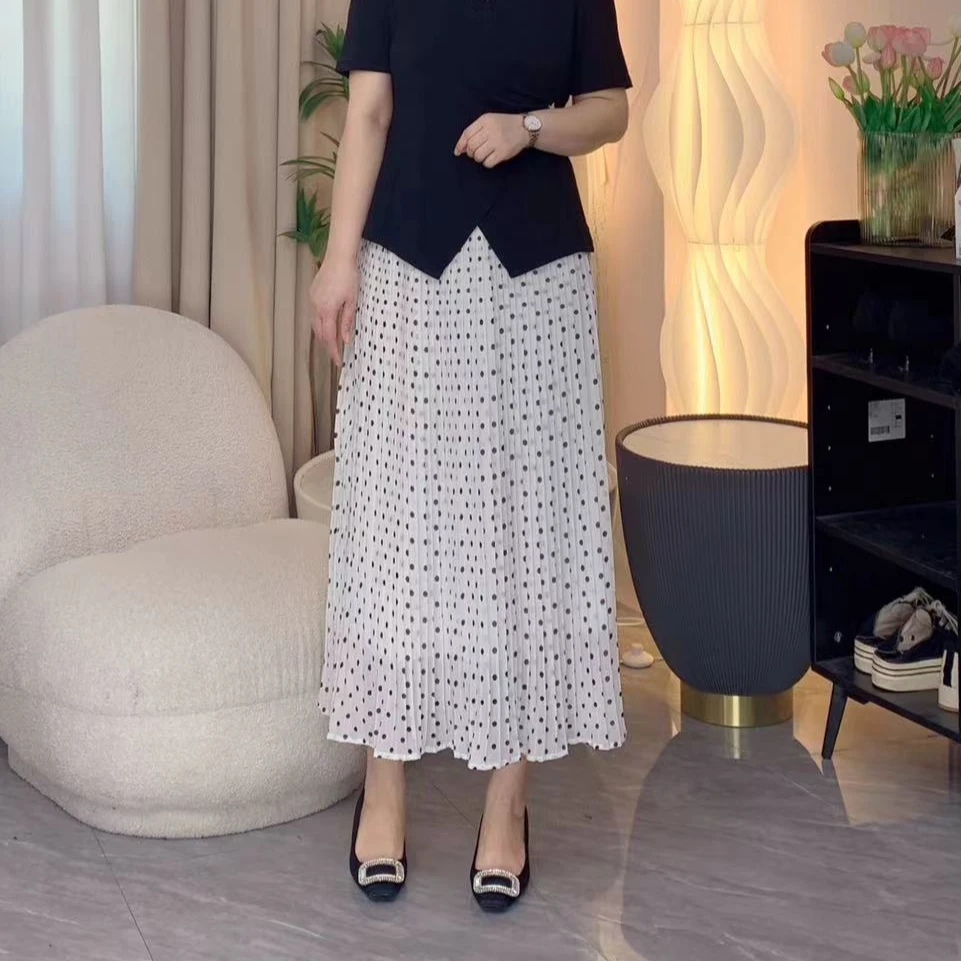 【半身裙】春夏新款压褶波点半身裙气质直筒显瘦时尚宽松长大码女