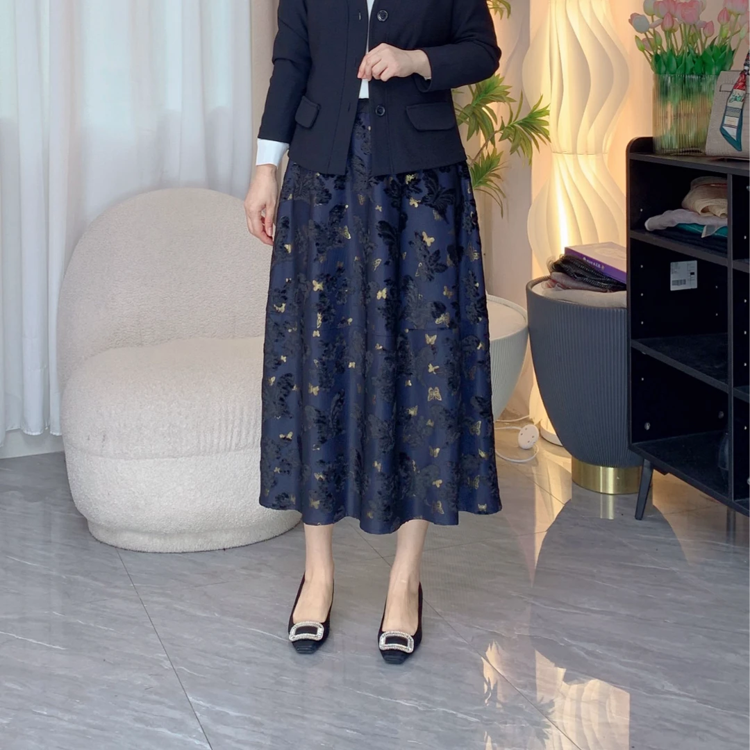 【半身裙】秋冬新款蝴蝶重工提花贵妇气质显瘦高腰洋气大码女装