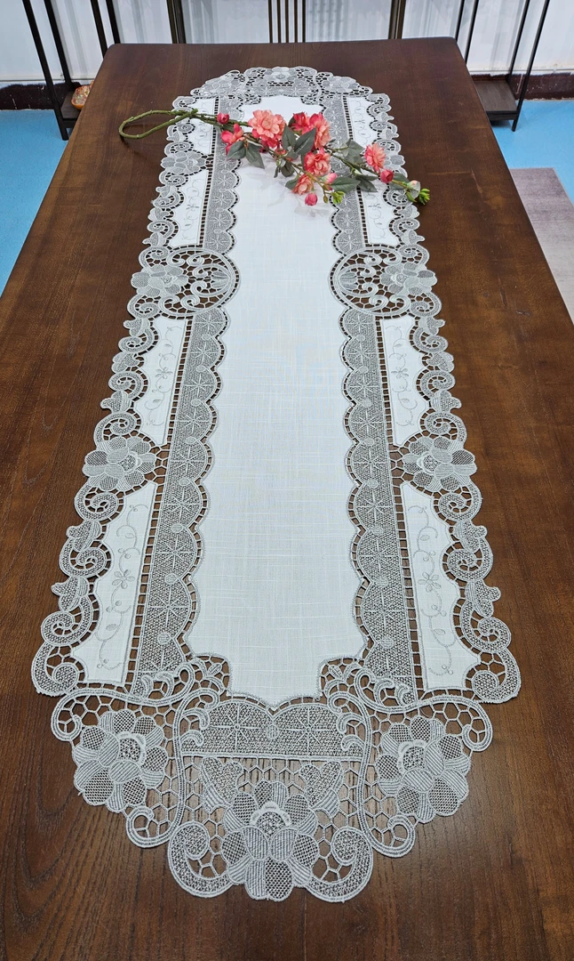 1718-45*150cm亚麻刺绣白色灰色水溶镂空欧式法式防手工
