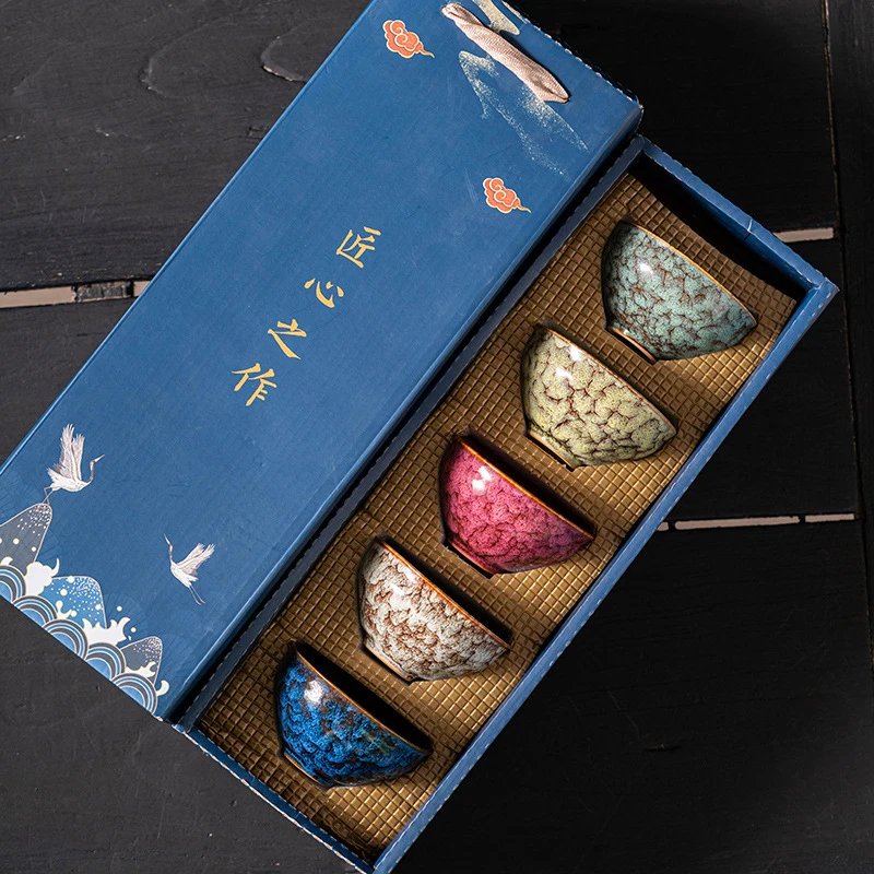 窑变茶盏主人杯茶杯陶瓷功夫茶杯套装礼品建盏五行杯随手礼