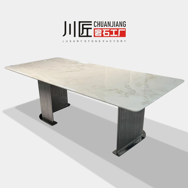 天然大理石芬迪白奢石餐桌大平层家用大长桌豪宅别墅高级餐桌定制