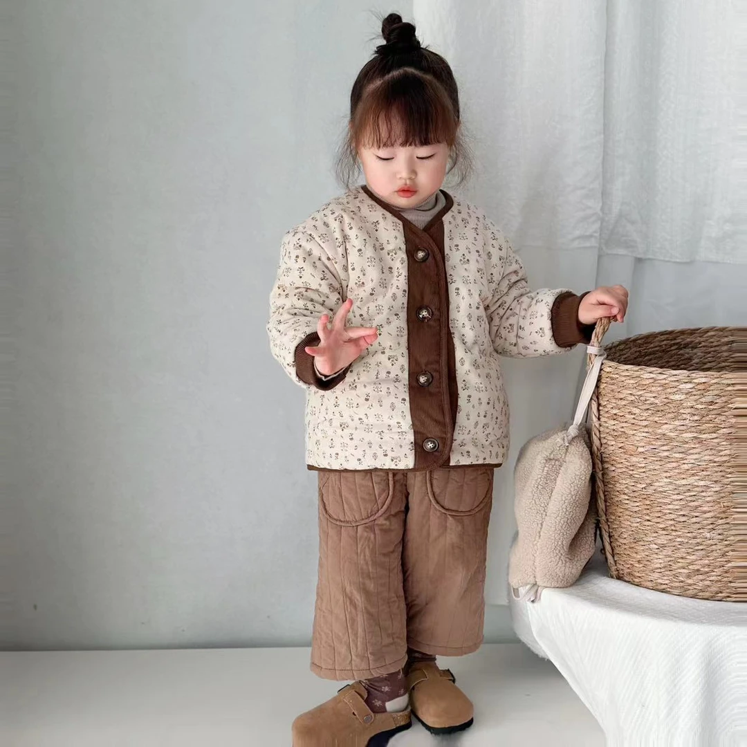 童装冬装森系夹棉碎花外套男女宝秋冬款薄款洋气棉服儿童冬季上衣