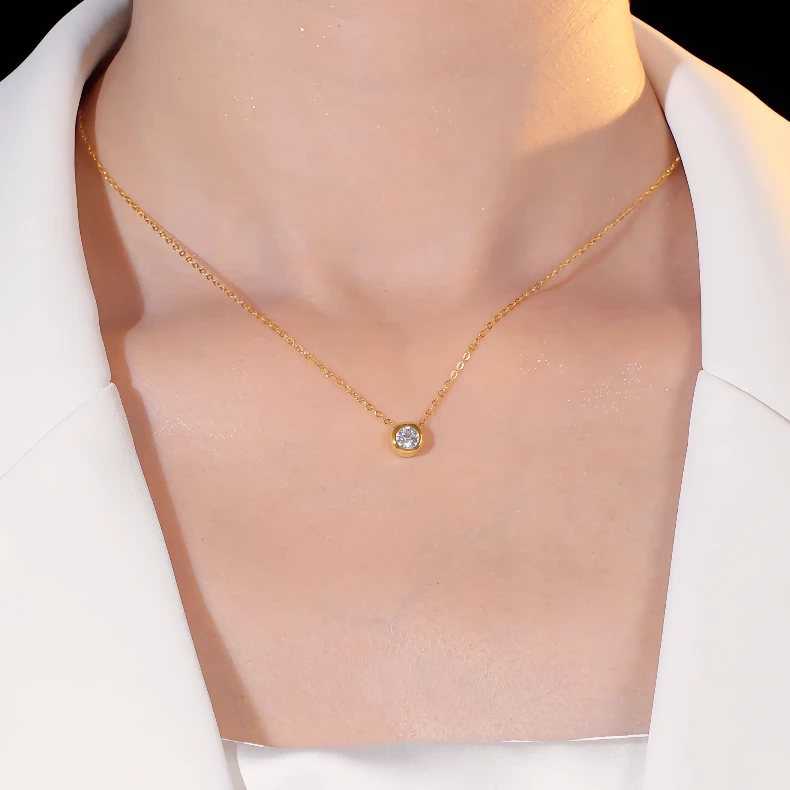 钛钢项链 法式单钻项链女气质轻奢时尚百搭小众简约经典不掉色