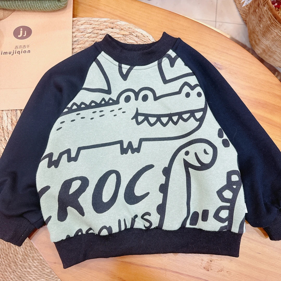 【JMJQ 201300】深秋冬儿童韩版恐龙印花加厚抓绒插肩袖圆领卫衣